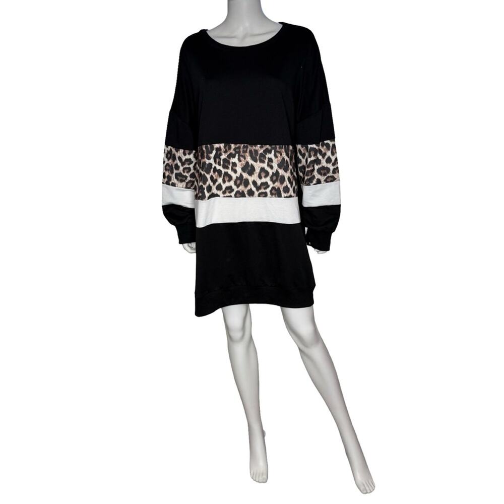 SHEIN Colorblock Leopard Print Long Sleeve Sweater Dress Curve Women’s Sz 1XL
